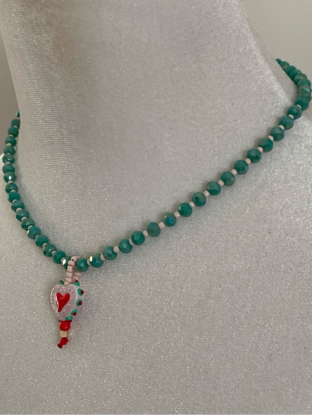 Sparkling Green Beaded Necklace with Heart Charm